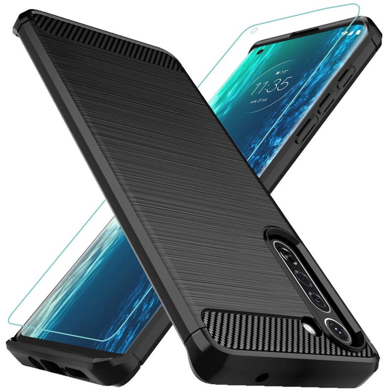 Osophter غطاء Osophter لهاتف Moto Edge 5G مع واقي شاشة امتصاص الصدمات مرن من TPU مطاطي واقي للهاتف المحمول لهاتف Motorola Moto Edge 5G (أسود) - Image 1